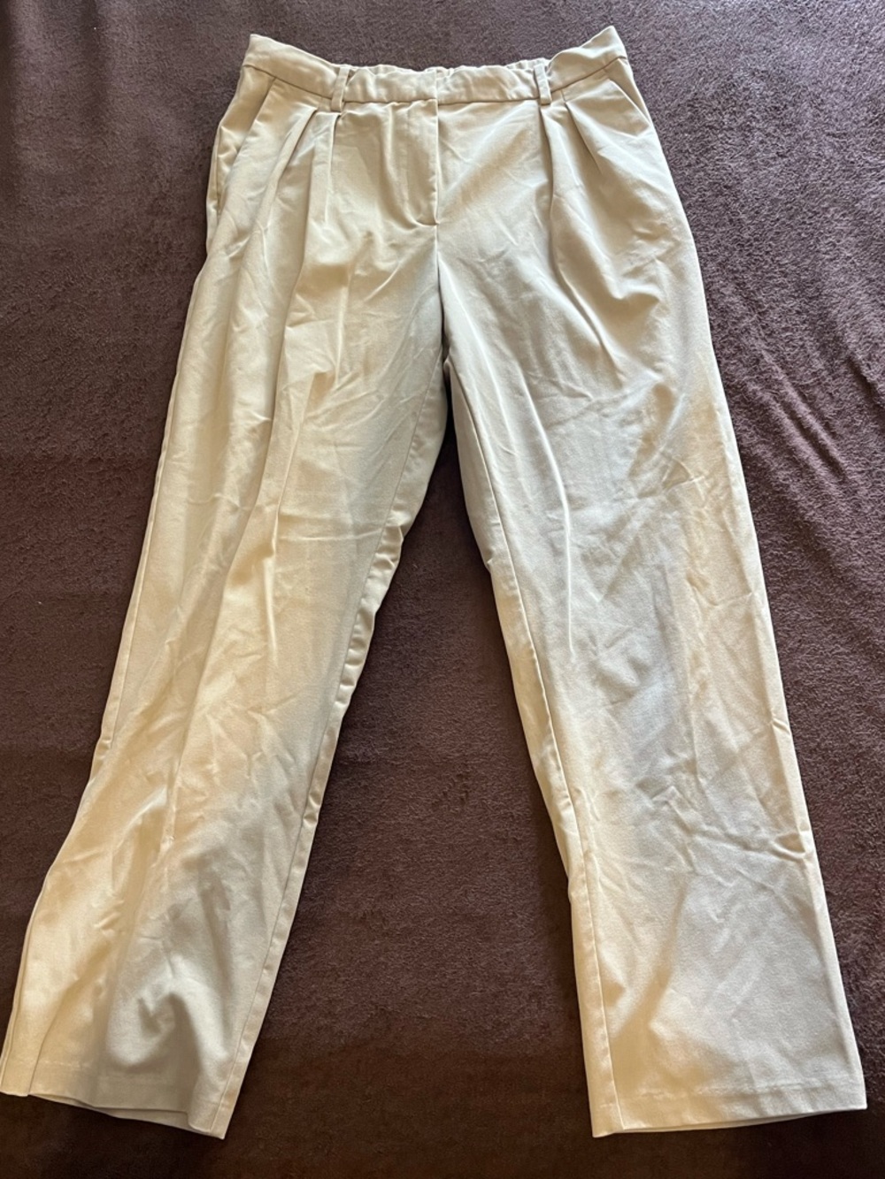 H&M Cream Pleated Straightleg Trousers Size 12